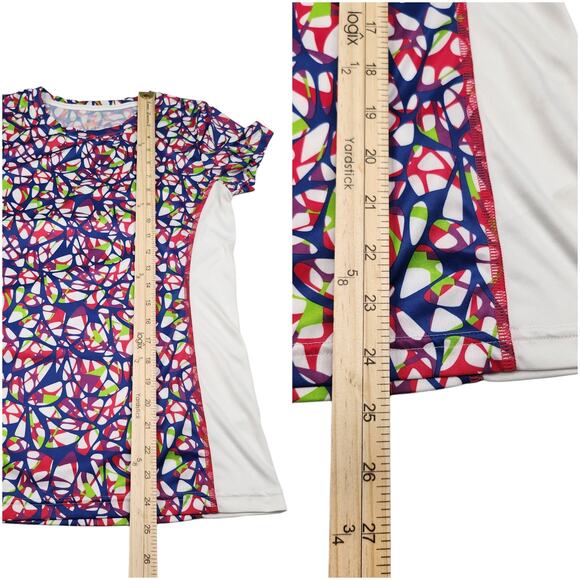 Puma Shirt Womens XS White Multicolor Fitted Workout Gym Yoga Slimming Stretchy - Picture 11 of 12